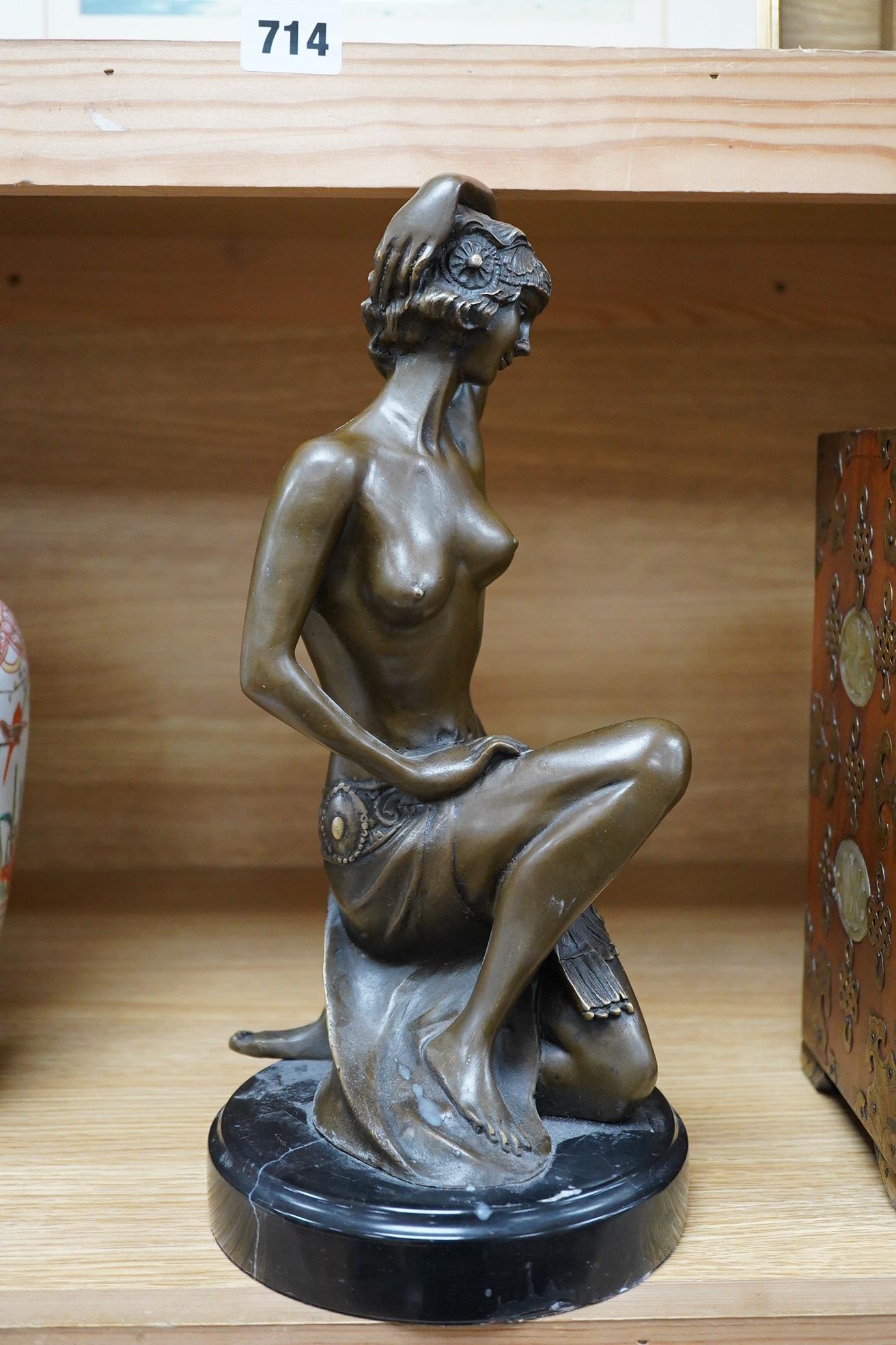 Milo, a bronze sculpture of a nude on bended knee, 32cm high